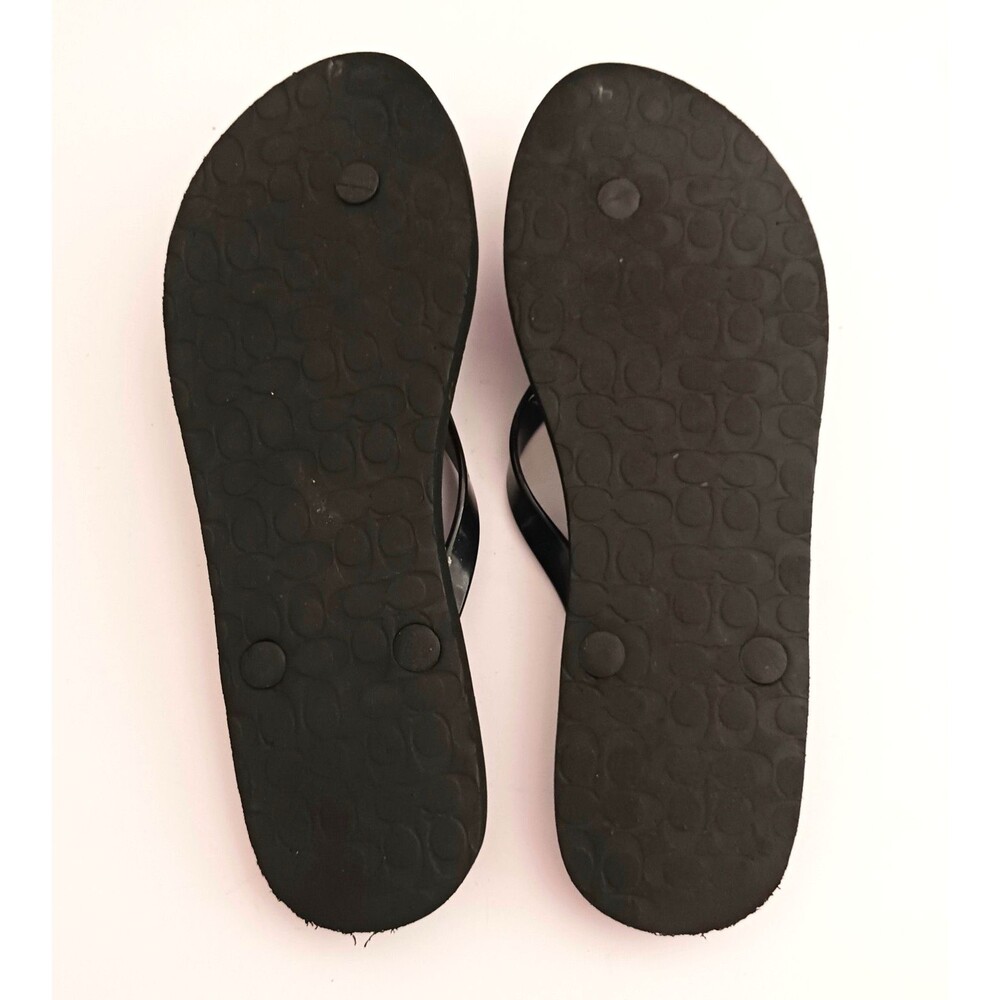 Coach Abbigail Turnlock Flip Flops Black C Logo Embossed Insole w Stars Sz 9 - Picture 6 of 9